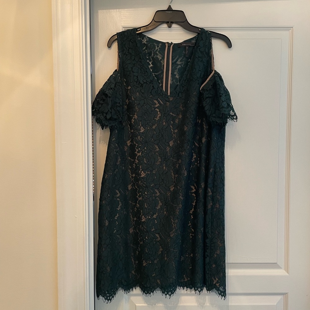 BCBG green lace off shoulder dress
